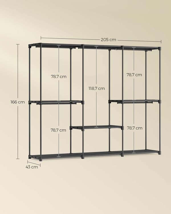 Rootz Garderobe Organizer - Tøjopbevaring - skabsløsning - holdbart ikke -vævet stof - 205 x 43 x 166 cm - sort