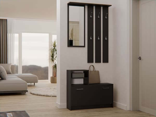 GARDEROBE VERA BØJLE SPEJL + SKOSKAB SORT