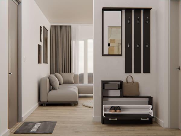 GARDEROBE VERA BØJLE SPEJL + SKOSKAB SORT