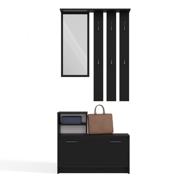 GARDEROBE VERA BØJLE SPEJL + SKOSKAB SORT
