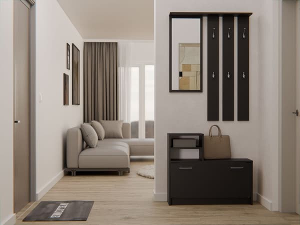 GARDEROBE VERA BØJLE SPEJL + SKOSKAB SORT