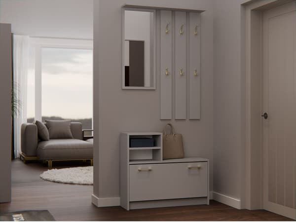 GARDEROBE VERA BØJLE MED SPEJL + SKOSKAB LERGRÅ