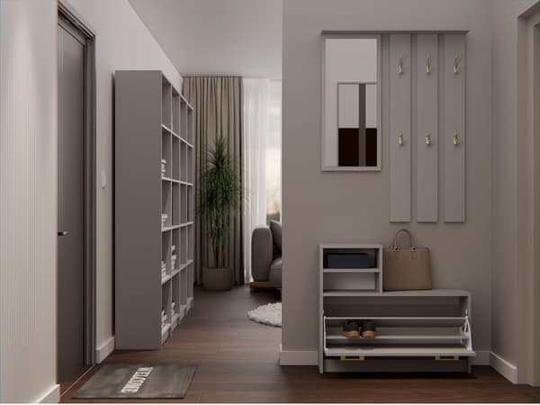 GARDEROBE VERA BØJLE MED SPEJL + SKOSKAB LERGRÅ