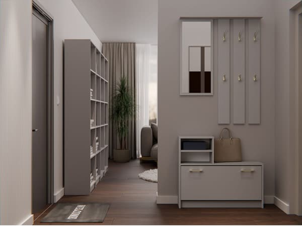 GARDEROBE VERA BØJLE MED SPEJL + SKOSKAB LERGRÅ