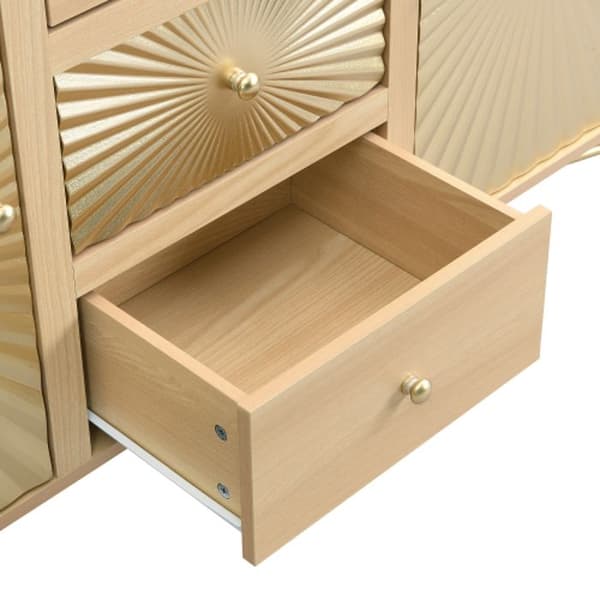 Hög skåp, Sideboard, längd 123,5 cm, skåp med 2 dörrar och 3 lådor samt unik design av solstrålar.