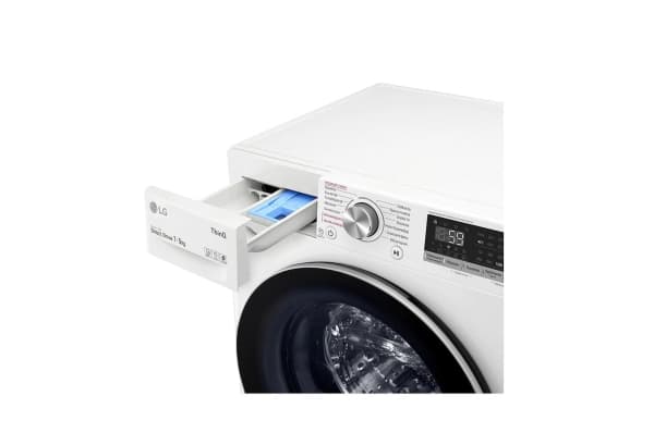 LG F2DV5S7S1E, Edestä täytettävä, Vapaasti seisova, Valkoinen, Vasen, Painikkeet, Rotaatio, LED