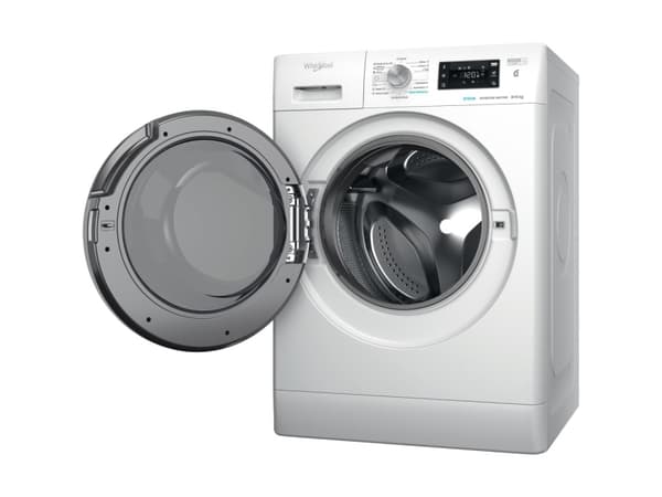 Whirlpool FFWDB 864369 SV EE, Edestä täytettävä, Vapaasti seisova, Valkoinen, Vasen, Hopea, Valkoinen, Rotaatio, Kosketus
