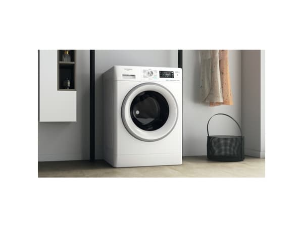 Whirlpool FFWDB 864369 SV EE, Edestä täytettävä, Vapaasti seisova, Valkoinen, Vasen, Hopea, Valkoinen, Rotaatio, Kosketus