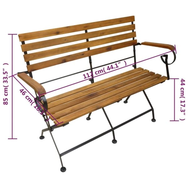 vidaXL Sammenleggbar hagebenk 112 cm heltre akasie