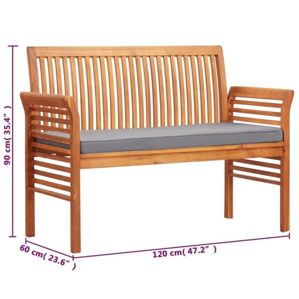 vidaXL 2-istuttava Puutarhapenkki tyynyllä 120 cm täysi akasiapuu