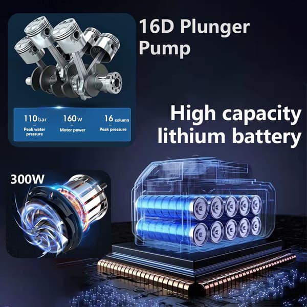 300W 60Bar Trådløs Bilvask Vaskepistol - 30000mAh Skumgenerator Spray Renser.