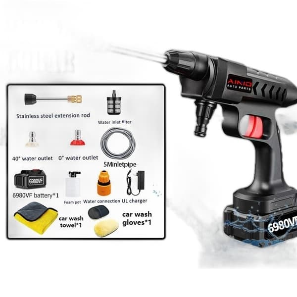 300W 60Bar Trådløs Bilvask Vaskepistol - 30000mAh Skumgenerator Spray Renser.