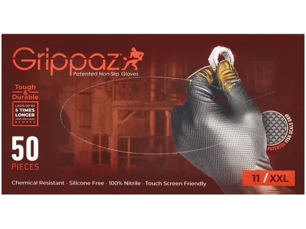 Disposable nitrile gloves with rough palm GRIPAZZ, black, size 2XL (50pcs.)