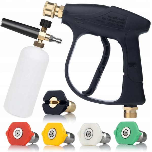 Sæt med højtryksrenserpistol 4350PSI 22mm + Rosfix Sæt med 5 dyser (0°, 15°, 25°, 40°, 60°) + skummundstykke 1000 ml