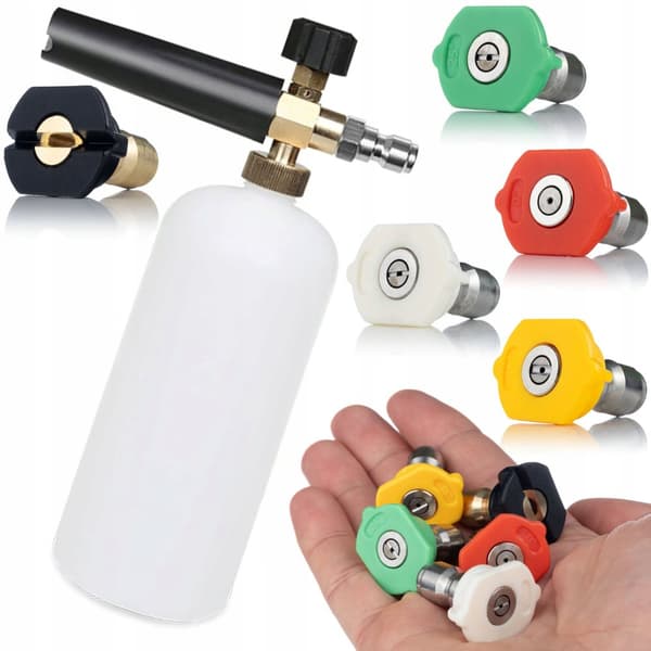 Sæt med 5 hurtigkoblede dyser til en højtryksrenser (0°, 15°, 25°, 40°, 60°) + 1000 ml skumpistol til en højtryksrenser