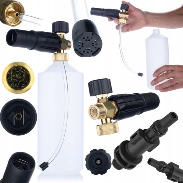 Rosfix Skummaskine S0401 1000ml til højtryksrenser G1/4F, dyse 1,23mm + Adapter / adapter til højtryksrenser Lavor til G1/4""M (plast)