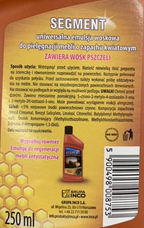 Segment Suojaava emulsio huonekaluille kukkavahalla 250ml