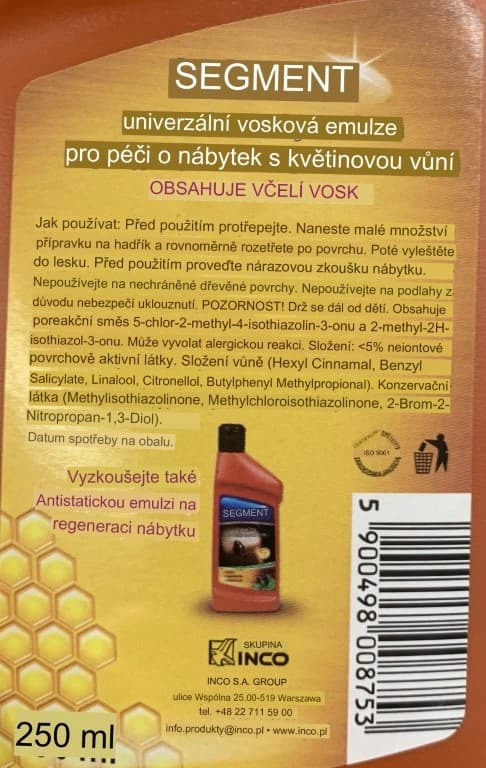 Segment Suojaava emulsio huonekaluille kukkavahalla 250ml