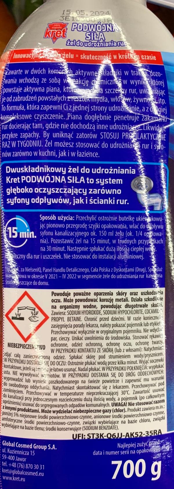 KRET-geeli putkien tukkeutumiseen, tehokas, 700 g