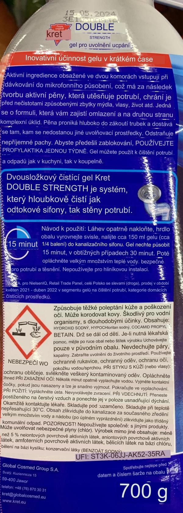 KRET-geeli putkien tukkeutumiseen, tehokas, 700 g