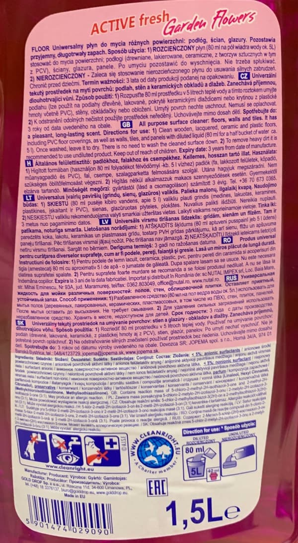 Yleiskäyttöinen kukkaistutteiden lattianpuhdistusaine 1,5 l