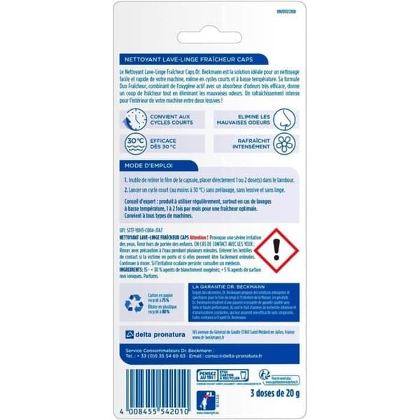 DR BECKMANN Tvättmaskinsrengörare - Kepsar x3