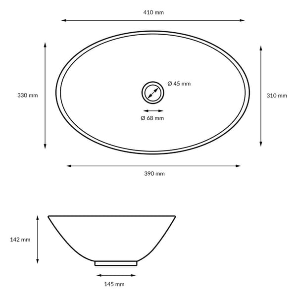 ECD Germany vask bassin herunder affald sæt med overløb -. Ca 410 x 330 x 142 mm - Keramik - Hvid - øverste bassin top håndvask håndvask monteret