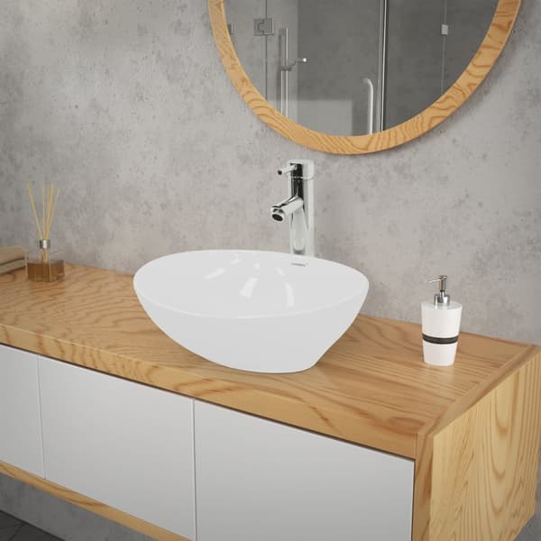 ECD Germany vask bassin herunder affald sæt med overløb -. Ca 410 x 330 x 142 mm - Keramik - Hvid - øverste bassin top håndvask håndvask monteret