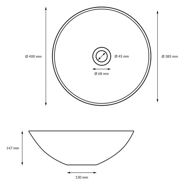 ECD Germany vask bassin herunder affald sæt med overløb -. Ø 400x147 mm - Keramisk - rund - hvid - håndvask tæller bækkenet top håndvask Countertop
