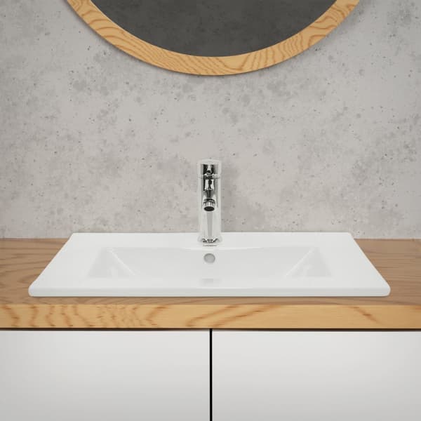 ECD Germany Tvättställ Tvättställ 610 x 465 x 175 mm keramiskt vitt Inbyggt handfat Inbyggt tvättställ Tvättskål Handtvätt Inbyggt tvättställ Bänkskål
