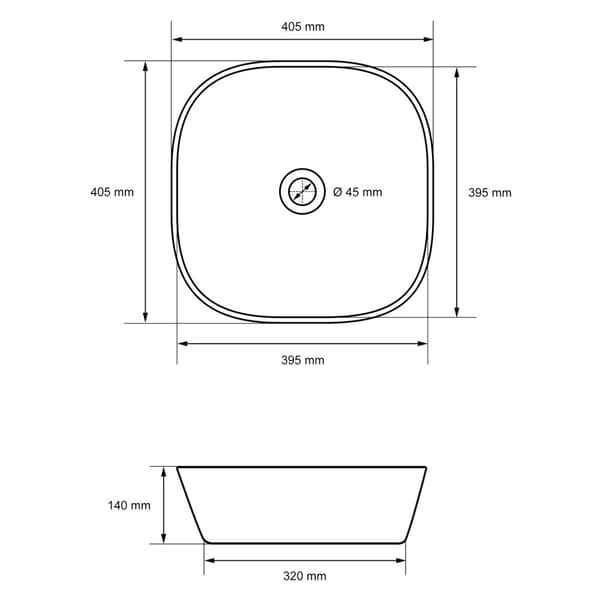 ECD Germany håndvask håndvask inkl. Affaldssæt uden overløb - 405 x 405 x 140 mm - lavet af keramik - hvid - bordplade håndvask bordplade håndvask