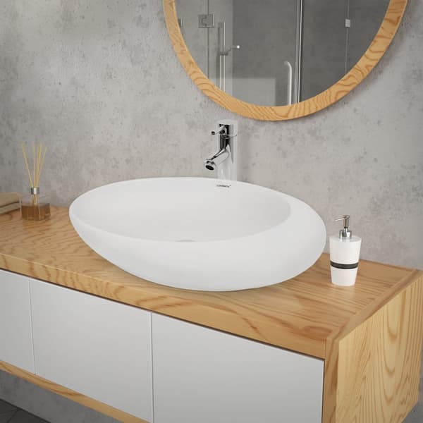 ECD Germany håndvask håndvask inkl. Affaldssæt uden overløb - 585 x 375 x 145 mm - lavet af keramik - hvid - bordplade håndvask bordplade håndvask