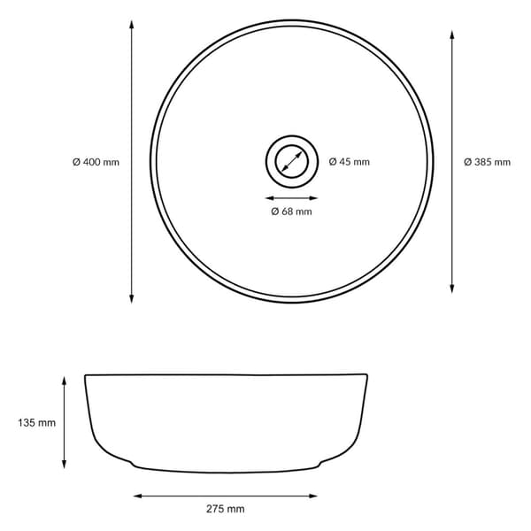 ECD Germany håndvask håndvask inkl. Affaldssæt uden overløb - 400 x 400 x 135 mm - lavet af keramik - hvid - bordplade håndvask bordplade håndvask