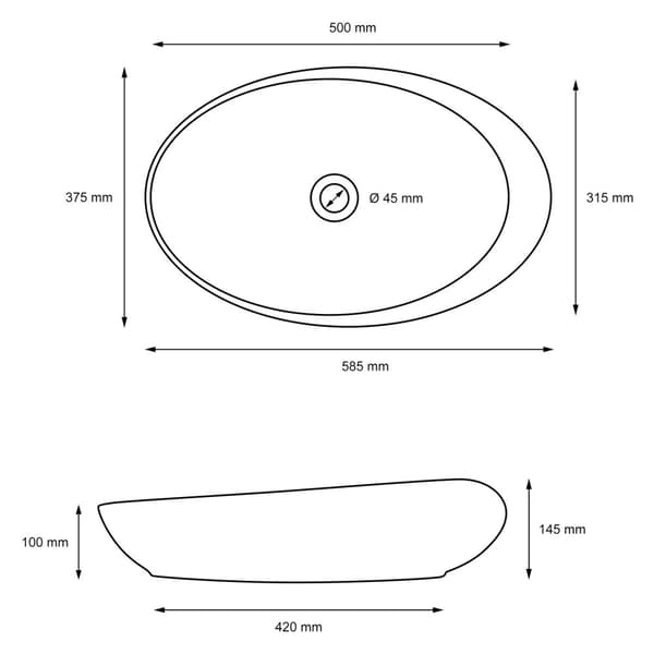 ECD Germany håndvask håndvask - 585x375x145 mm - lavet af keramik - oval - hvid - bordplade håndvask bordplade håndvask håndvask håndvask bordplade