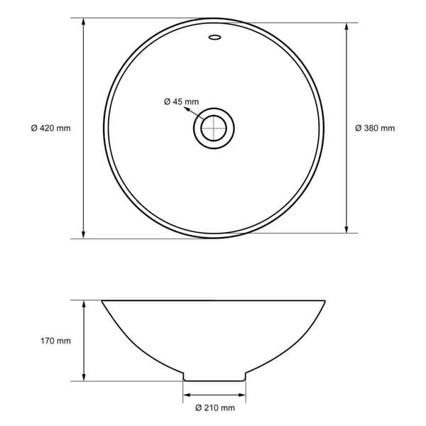 ECD Germany pesuallas pesuallas - Ø 420 x 170 mm - valmistettu keraamisesta - pyöreä - valkoinen - työtaso pesuallas tiskiallas pesuallas pesuallas