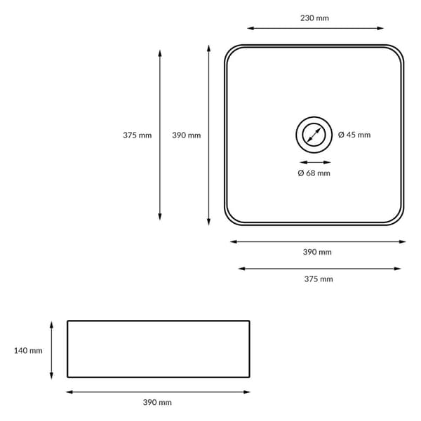 ECD Germany Badeværelse Keramisk håndvask Bordvask Vaskeskål Håndvask 390 x 390 x 140 mm - Kvadratisk - Hvid køkkenbord toilet + Pop-up affald 1 1/4