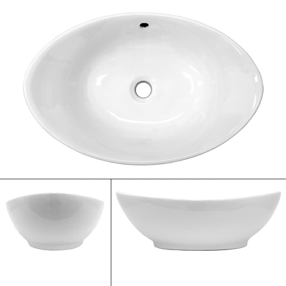 ECD Germany håndvask håndvask inkl. Affaldssæt med overløb - 590x390x200 mm - lavet af keramik - oval - hvid - bordplade håndvask bordplade håndvask