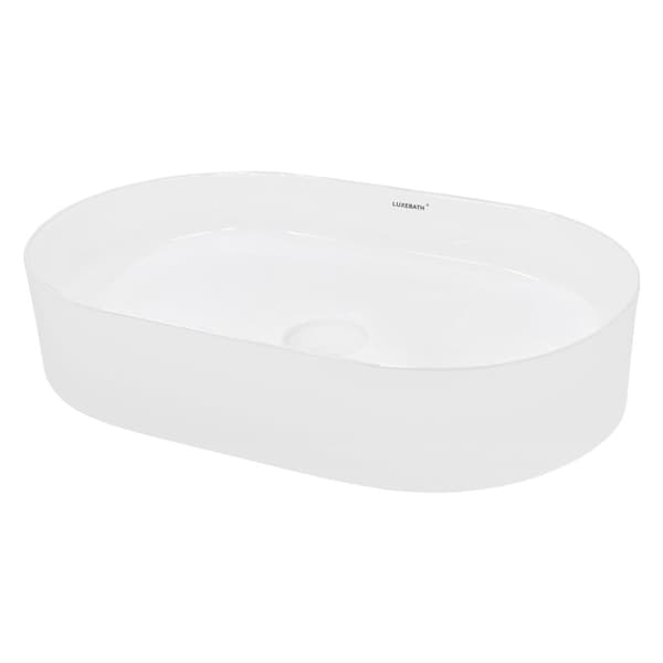 ECD Germany Badeværelse Keramisk håndvask Bordplade Vaskeskål Håndvask 605 x 380 x 125 mm - Oval - Hvid køkkenbord toilet + Pop-up affald 1 1/4 "Slids