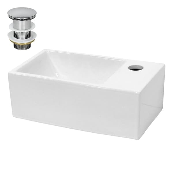 ECD Germany håndvask håndvask inkl. Affaldssæt med overløb - 415x360x130 mm - lavet af keramik - kantet - hvid - bordplade håndvask bordplade håndvask
