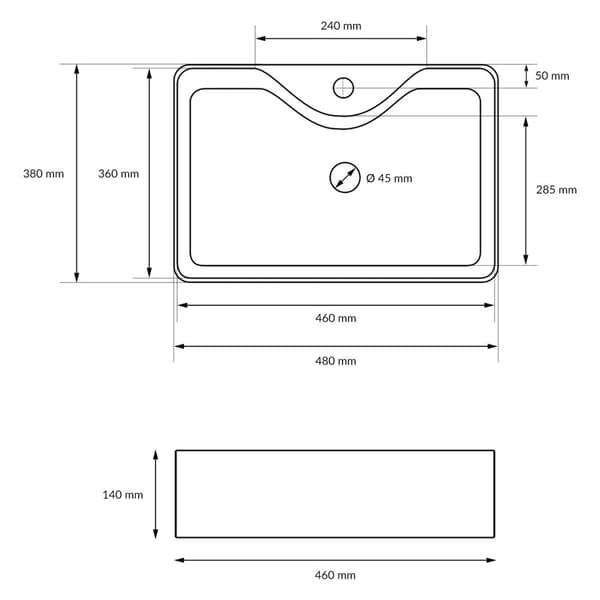 ECD Germany design håndvask håndvask 480 x 380 x 140 mm lavet af keramisk hvid - bordplade håndvask bordplade håndvask håndvask bordplade håndvask