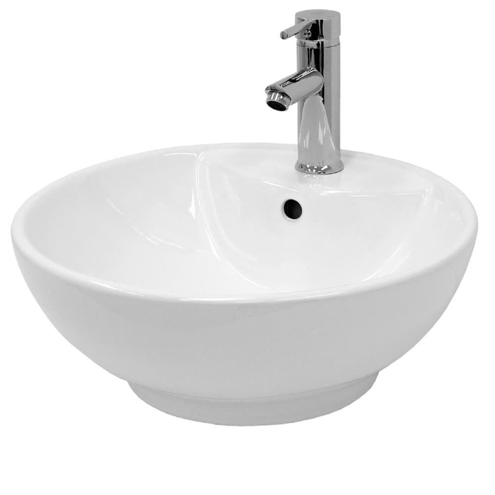 ECD Germany design håndvask håndvask Ø 455 x 185 mm inkl. Affaldssæt til håndvaske med overløb - keramisk rund hvid bordplade håndvask håndvask