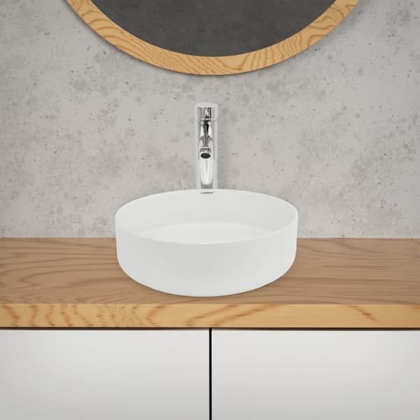 ECD Germany design tvättställ Ø 355 x 120 mm av keramik rund vit - bänkskiva tvättställ handfat handfat bänkskiva tvättställ vattenfall tvättställ