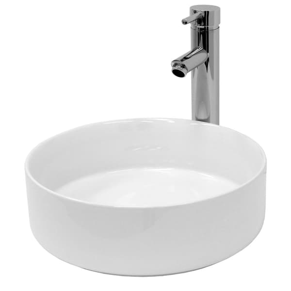 ECD Germany design tvättställ Ø 355 x 120 mm av keramik rund vit - bänkskiva tvättställ handfat handfat bänkskiva tvättställ vattenfall tvättställ