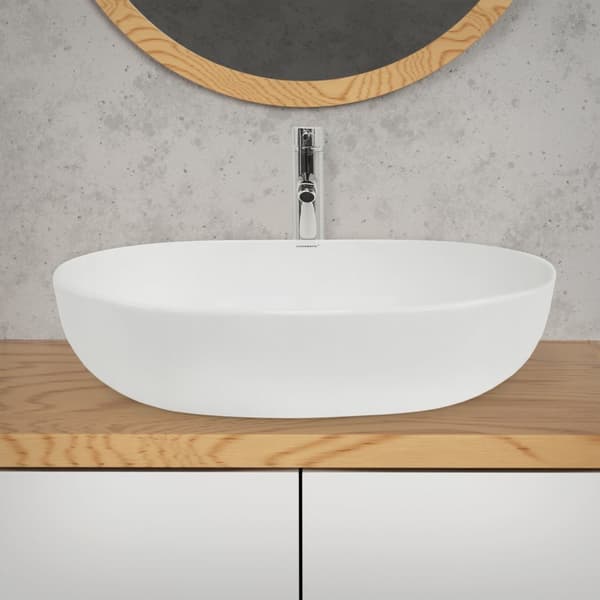 ECD Germany design tvättställ 600x420 x 145 mm inkl. Avfallssats för tvättställ utan överflöde - keramik vit bänkskiva bänkskiva tvättställ tvättställ