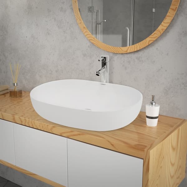 ECD Germany design tvättställ 600x420 x 145 mm inkl. Avfallssats för tvättställ utan överflöde - keramik vit bänkskiva bänkskiva tvättställ tvättställ