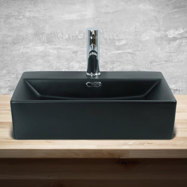 ML-design | Design håndvask, badeværelse 510x360 mm firkantet, lavet af keramik, mat sort, håndvask bordplade håndvask bordplade håndvask hængende