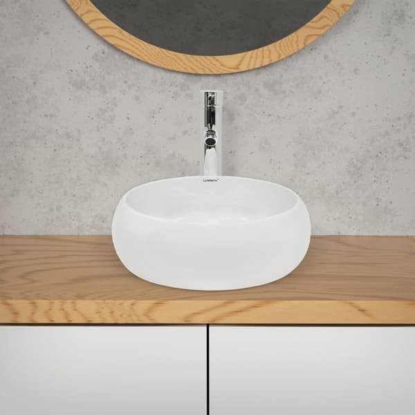 ECD Germany vask bassin Ø 400 x 350 mm runde keramik, hvid, top bassin top håndvask håndvask Vessel sink sink bassin vandfald håndvask vask nøgle