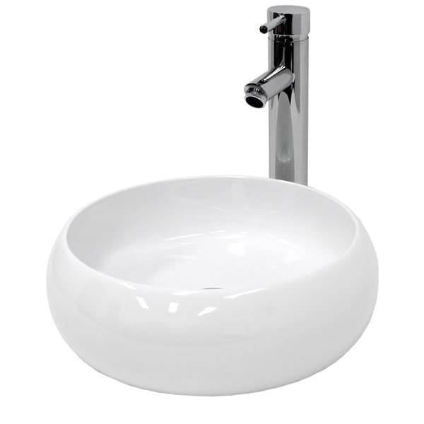 Tvättställ rund form Ø 400x350 mm, vit, keramik - inkl. avloppssats utan överlopp