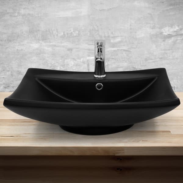 ML-Design keramiske håndvask i sort matte, 61x45.5x18.5 cm, boble håndvask med overløb og trykhul, moderne forfængelighed,vaskeskål WashPlace håndvask