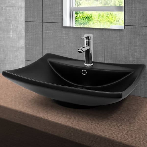 ML-Design keramiske håndvask i sort matte, 61x45.5x18.5 cm, boble håndvask med overløb og trykhul, moderne forfængelighed,vaskeskål WashPlace håndvask